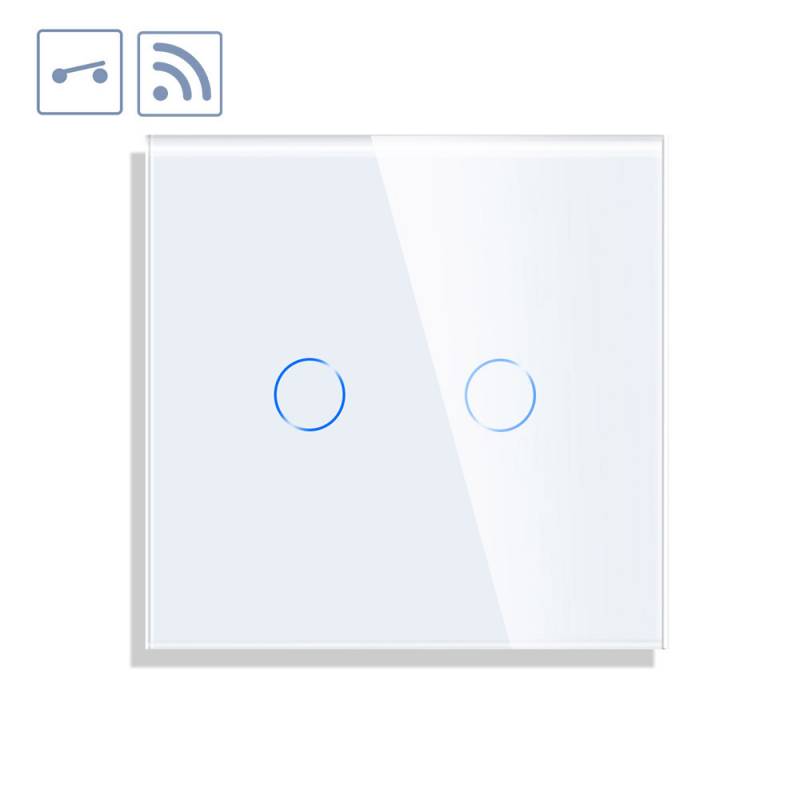 Interruptor / Conmutador táctil doble + WiFi KOOB frontal cristal blanco - XauenBatt Iluminación