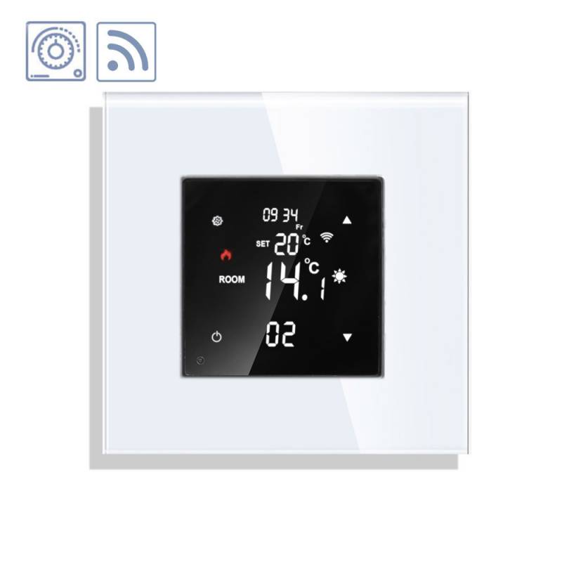 Termostato digital + WiFi, 3 en 1 KOOB frontal cristal blanco - XauenBatt Iluminación