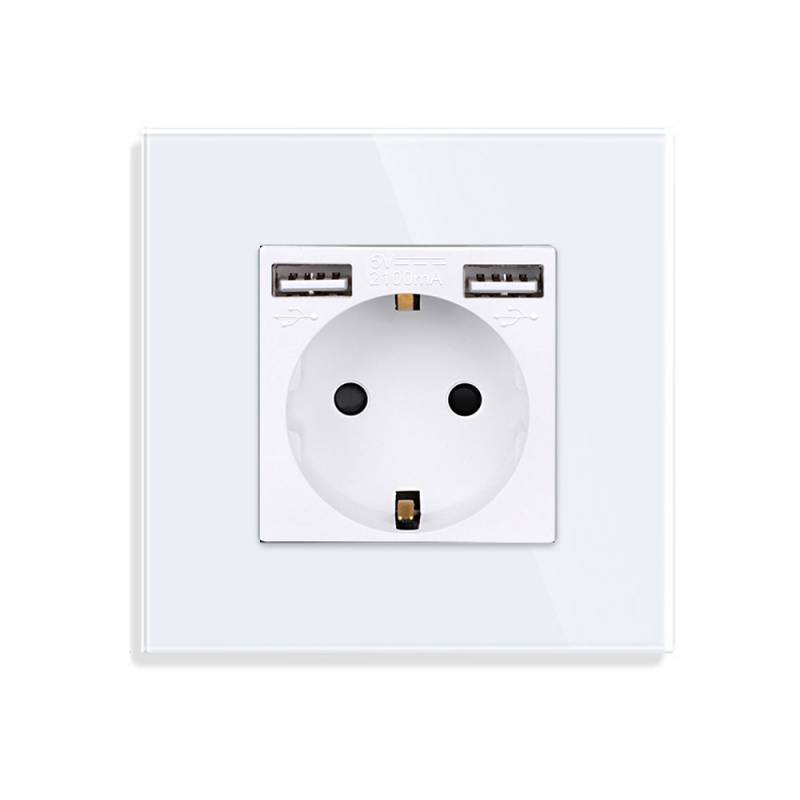 Base enchufe EU 16A + cargador rápido USB A+A, KOOB frontal cristal blanco - XauenBatt Iluminación