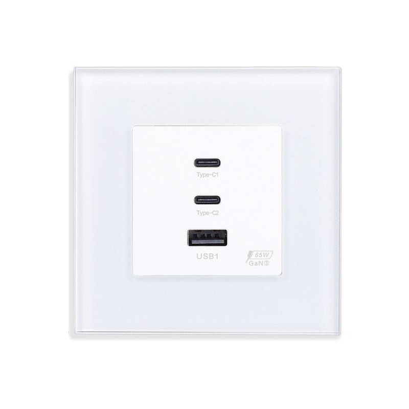 Cargador inteligente 65W, USB tipo A + 2x tipo C, KOOB frontal cristal blanco - XauenBatt Iluminación