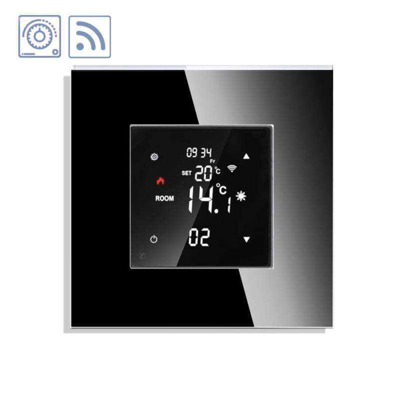 Termostato digital + WiFi, 3 en 1 KOOB frontal cristal negro - XauenBatt Iluminación