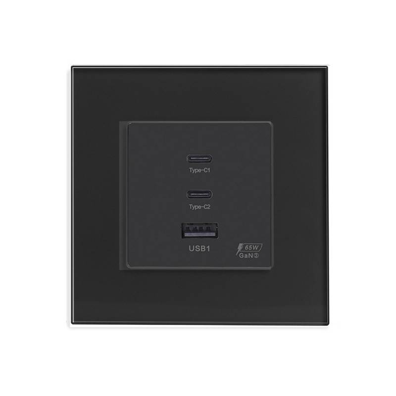 Cargador inteligente 65W, USB tipo A + 2x tipo C, KOOB frontal cristal negro - XauenBatt Iluminación