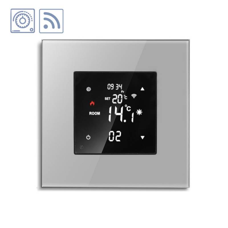 Termostato digital + WiFi, 3 en 1 KOOB frontal cristal gris - XauenBatt Iluminación