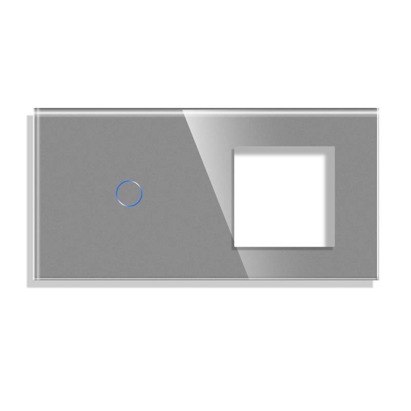 Frontal cristal gris KOOB 1 enchufe + 1 botón, 2 Módulos - XauenBatt Iluminación