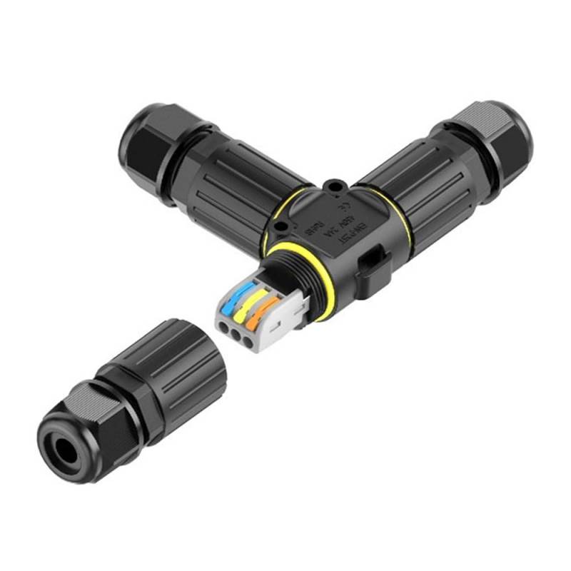 Conector T IP68, 165*100mm, Ø30mm, 3 cables 0.5-2.5mm2, 16A, conectores rápidos - XauenBatt Iluminación