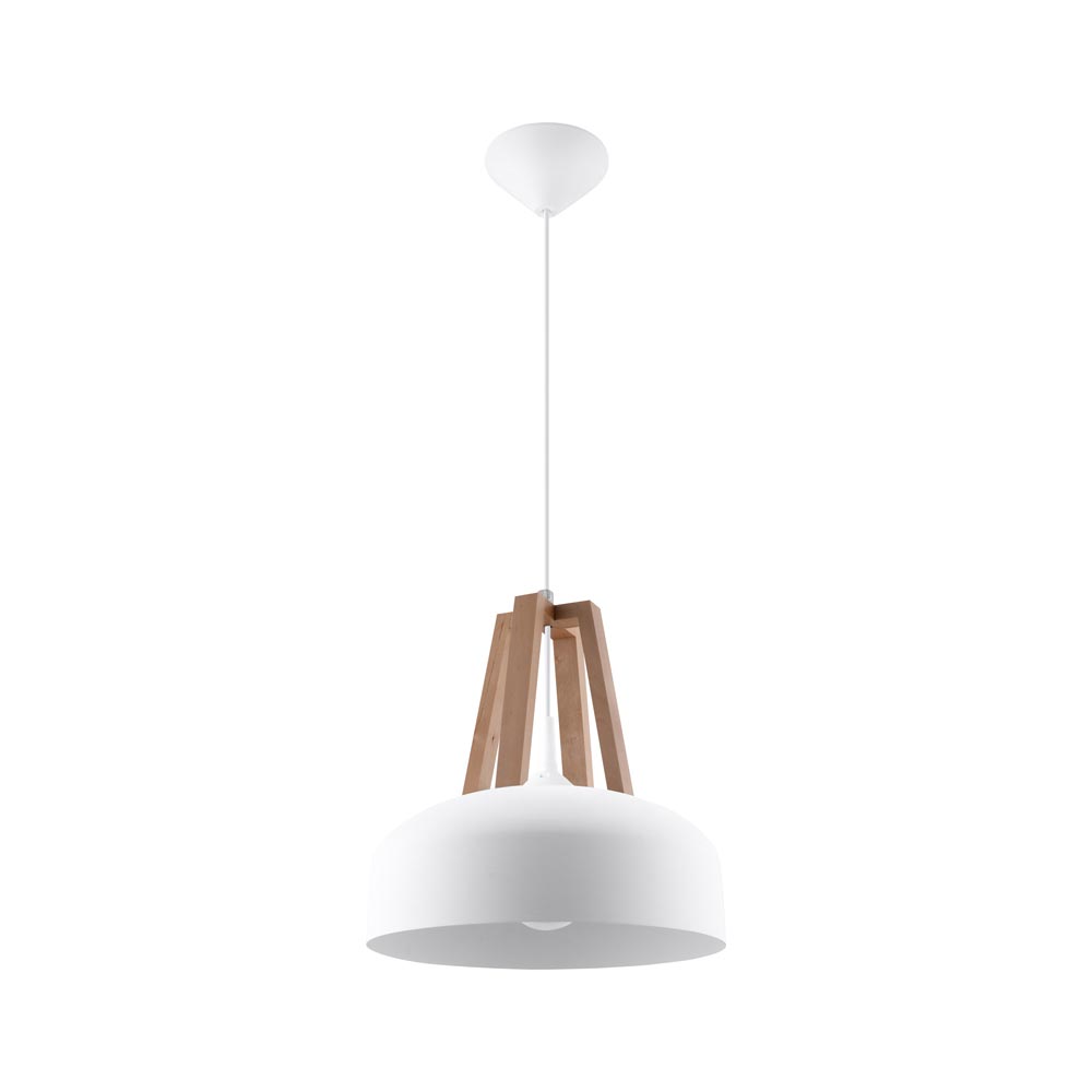 Lámpara colgante CASCO color blanco y madera natural, E27 - XauenBatt Iluminación
