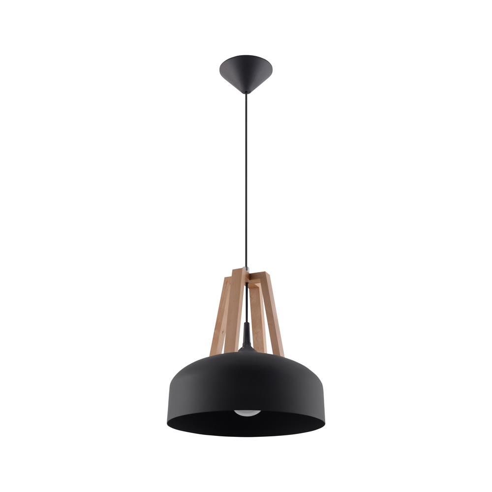 Lámpara colgante CASCO color negro y madera natural, E27 - XauenBatt Iluminación